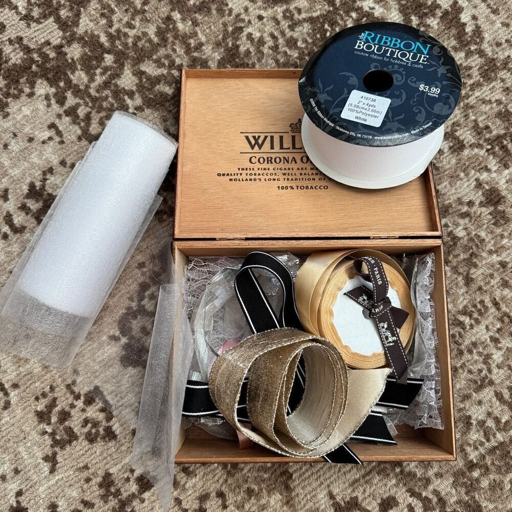 Ribbon bundle in an empty cigar box